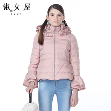 淑女屋2018年冬季新款100%聚酯纤维灰橙粉短款羽绒服图片