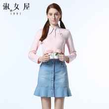 淑女屋2018年冬季新款修身柔软微弹人物绣花图案针织衫图片