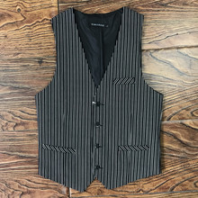 潮修身 马甲男男士 西装 春秋韩版 英伦西服背心休闲职业条纹伴郎马夹