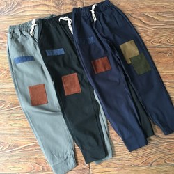 拼色休闲裤男补丁乞丐裤韩版潮流小脚束脚裤男士宽松九分裤