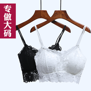 大码女士裹胸抹胸蕾丝性感打底美背夏季蕾丝薄款胖mm200斤黑白色