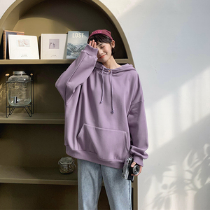 初可2019春夏新款香芋紫韩版套头卫衣女加绒宽松连帽cec上衣潮