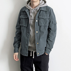 写意秋装新款日系水洗复古工装风夹克衫男装多口袋休闲帆布外套男