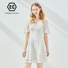 Eternal．Color/永恒颜色永恒颜色2018淑女蕾丝漏肩中款连衣裙图片