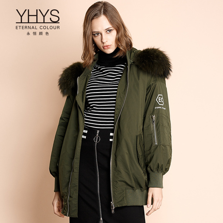 [预售]永恒颜色2018冬装新品时尚毛领连帽加厚羽绒服女中长款商品大图