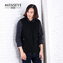 Menseye/男眼 流素系列 黑色纯棉文艺毛衫背心 秋季新款线衣男士