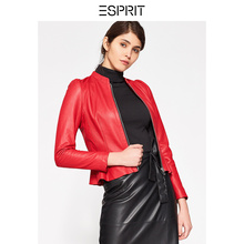 ESPRIT 女装2018春羊皮革褶边长袖皮衣外套女-127EO1G010图片