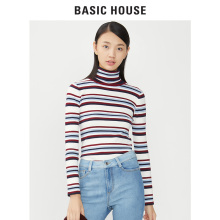Basic House/百家好冬季新款高领条纹长袖修身针织衫时尚HSKT721A图片