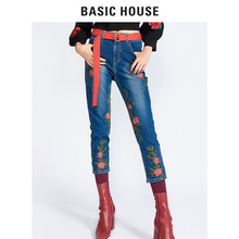 Basic House/百家好绣花修身显瘦时髦洋气七分牛仔裤女HRDP721H图片