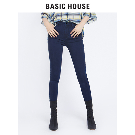 Basic House/百家好冬季新款铅笔长裤修身高腰小脚牛仔裤HSDP720D商品大图