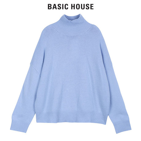 Basic House/百家好秋冬季新款高领纯色针织衫韩版开衫HSKT720F商品大图
