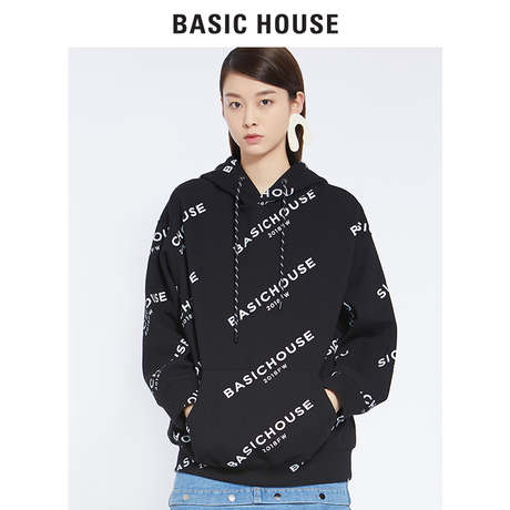 Basic House/百家好秋冬新款字母连帽卫衣经典款长袖嘻哈HSTS720D商品大图