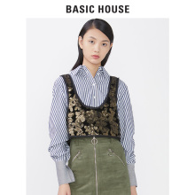Basic House/百家好秋冬款印花小背心外搭工字型短款马甲HQVT720B图片