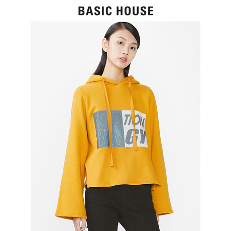 Basic House/百家好秋冬季连帽图案套头长袖经典款卫衣HRTS729C商品大图