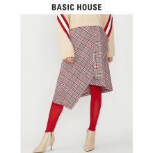 Basic House/百家好2018冬季加绒格纹不规则短款半裙女HSSK725A图片