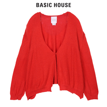 Basic House/百家好秋季新款V领纯色宽松毛衫针织开衫女HQKT722A图片