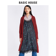 Basic House/百家好冬季新款落肩中长款气质针织开衫女HRKT720Q图片