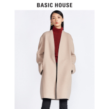 Basic House/百家好冬季新款中长款无领双面呢大衣女HRCA721C图片
