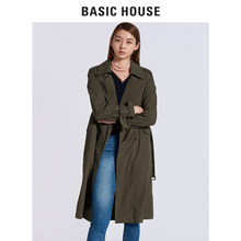 Basic House/百家好冬季新款腰带翻领帅气中长款风衣女HRCA720K图片