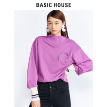 Basic House/百家好秋冬新款推推领拼色宽松长袖卫衣女HRTS721L图片