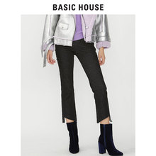 Basic House/百家好2018冬季新款不规则脚口修身牛仔裤女HSDP727D图片