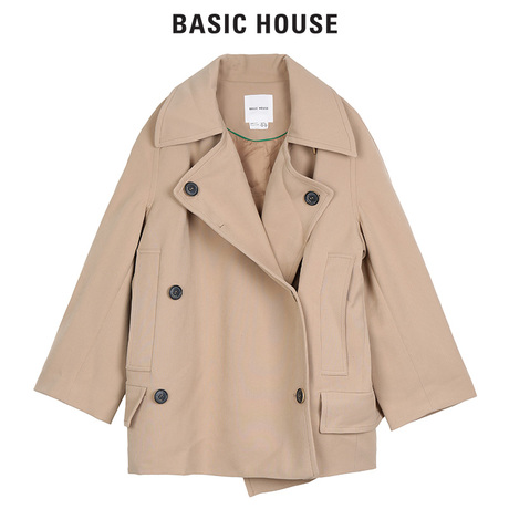 Basic House/百家好2018秋冬新款宽松落肩短款外套女HSCA121D商品大图