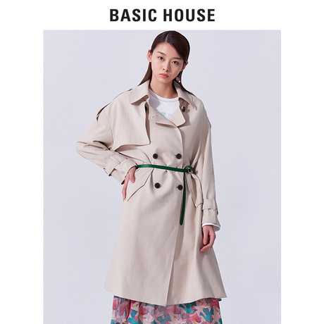 Basic House/百家好秋冬季新款双排扣宽松翻领大衣职场HSCA120B商品大图