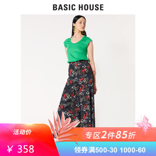百家好夏季新款 女修身 Basic House 休闲裤 碎花印花阔腿裤 HSPT321L