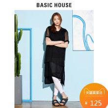 Basic House百家好夏季简约短袖裙纱网两件套圆领连衣裙HPOP321J图片