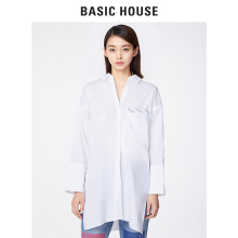 Basic House/百家好新款宽松衬衫韩版修身中长款女式衬衣HRWS221E图片