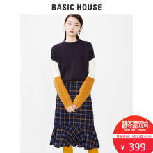 Basic House/百家好秋格子A字裙半身裙中长款荷叶边高腰HSSK628J图片