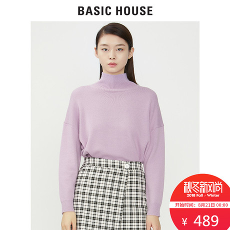 Basic House/百家好秋冬新款纯色高领针织衫宽松舒适毛衣HSKT728J商品大图