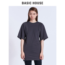 Basic House/百家好秋款短袖V字背短袖上衣纯色宽松T恤女HROP521J图片