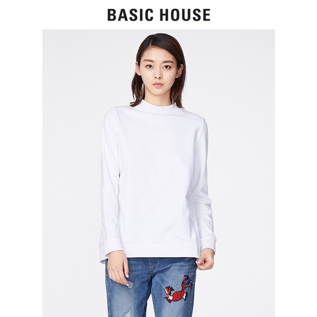 Basic House/百家好春秋季韩版T恤女式纯色宽松打底衫潮HRTS121C商品大图