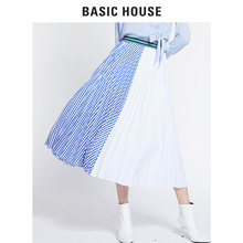 Basic House/百家好2018商场同款通勤淑女风百褶裙中长裙HSSK528C图片