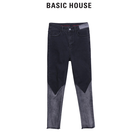 Basic House/百家好秋冬新款拼色修身显瘦牛仔铅笔裤女HQDP721J商品大图