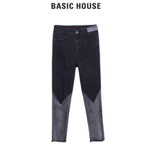 Basic House/百家好秋冬新款拼色修身显瘦牛仔铅笔裤女HQDP721J图片