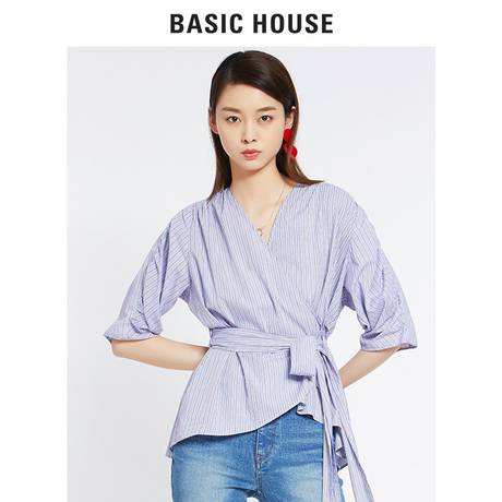 Basic House/百家好2018夏秋新款韩版通勤收腰五分短袖女HSBL521I商品大图