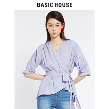 Basic House/百家好2018夏秋新款韩版通勤收腰五分短袖女HSBL521I图片