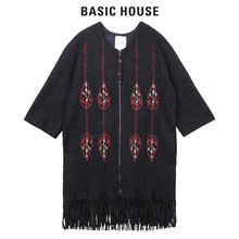 Basic House/百家好秋季新款针织衫宽松五分袖直筒衬衫女HQKT521D图片
