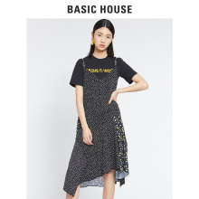 basichouse/百家好2018夏季新款女装修身印花V领连衣裙潮HSOP528C图片