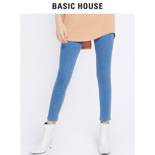 Basic House/百家好2018秋新款牛仔裤女版休闲弹力九分裤HSDP621A图片