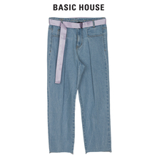 Basic House/百家好2018秋冬新款洋气休闲直筒牛仔裤加绒HSDP721G图片