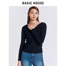 Basic House/百家好冬季新款V领长袖百搭针织开衫女HRKT720P图片