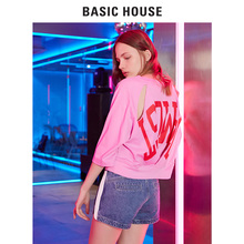 Basic House/百家好2018年夏新款圆领字母短袖T恤女潮流HSTS322E图片
