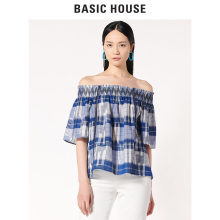 Basic House/百家好2018新款夏装一字领潮流格子衬衫女HSBL321N图片