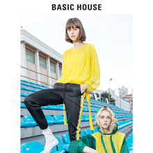 Basic House/百家好2018夏季新款T恤韩版套头飘带上衣女HSBL325A图片