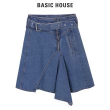 Basic House/百家好2018年新款不规则A字牛仔半身裙子女HSSK320H图片