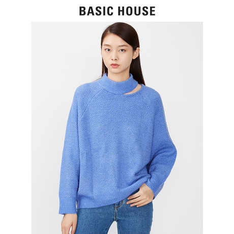 Basic House/百家好2018冬季新款纯色破洞针织毛衣女HSKT721O商品大图