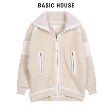 Basic House/百家好冬季新款拼色毛毛翻领宽松短款外套女HPKT721C图片